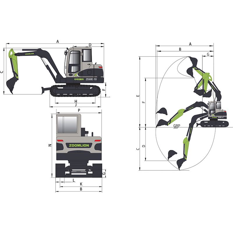 Экскаватор Zoomlion ZE60E-10 Размеры