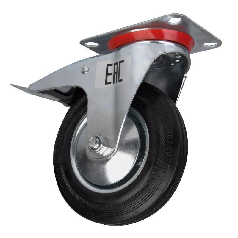 Колесо большегрузное обрезиненное EURO-LIFT поворотное, с тормозом, г/п 200кг (200х50,0 мм) - фото 2