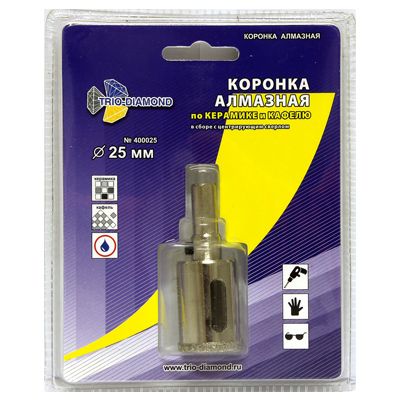 Коронка алмазная по керамике и кафелю 25 мм (в упаковке)