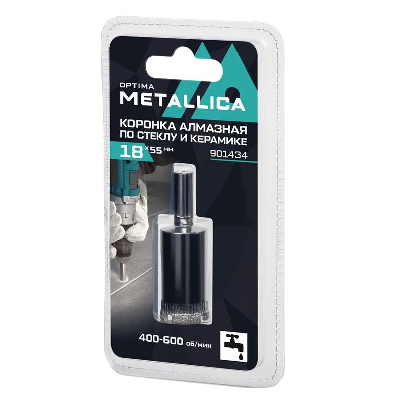 Коронка алмазная METALLICA Optima 18x55 мм, #80, по стеклу, плитке, 1 шт, в блистере - фото 1