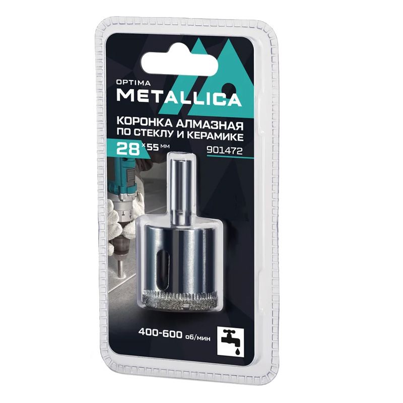 Коронка алмазная METALLICA Optima 28x55 мм, #80, по стеклу, плитке, 1 шт, в блистере - фото 1