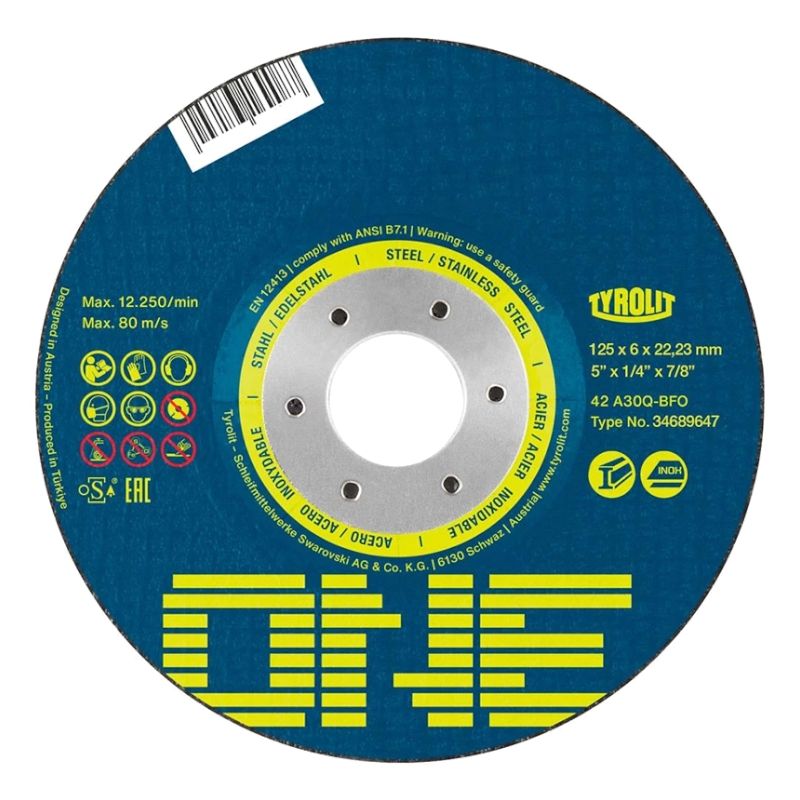 Диск обдирочный 27 Tyrolit One 2 в 1 A30Q-BFO 125х6,0х22,23 мм - фото 1