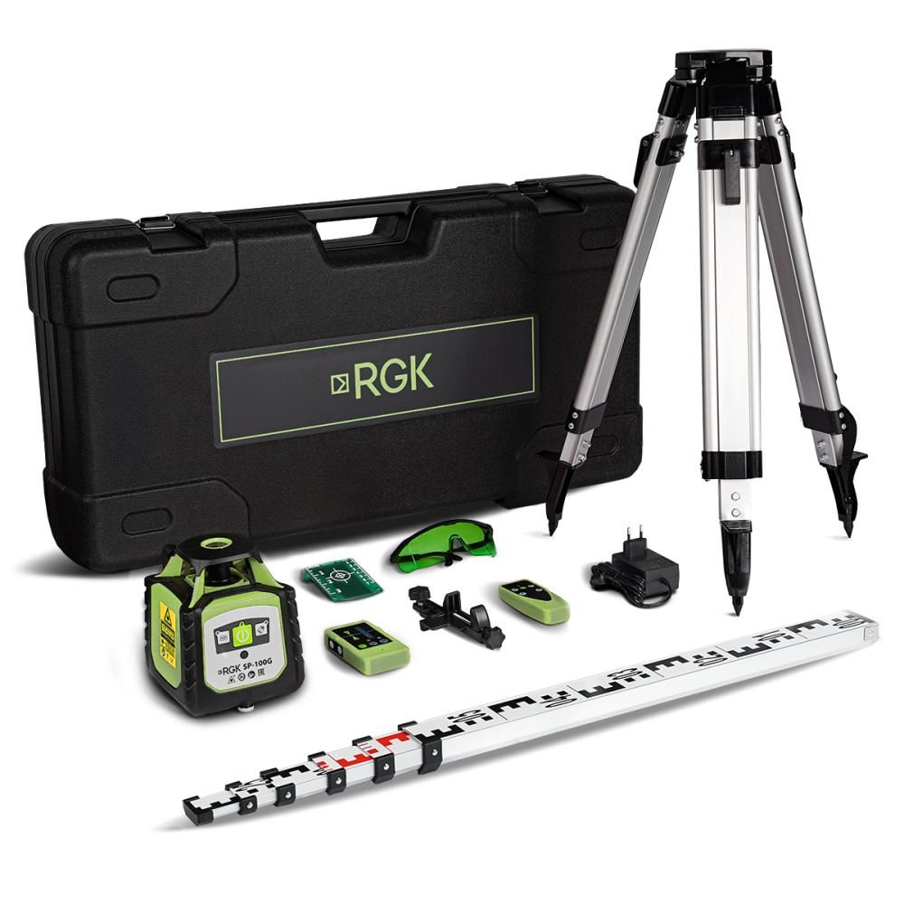Комплект ротационного нивелира с раздвижным штативом RGK SP-100G COMBO - фото 1