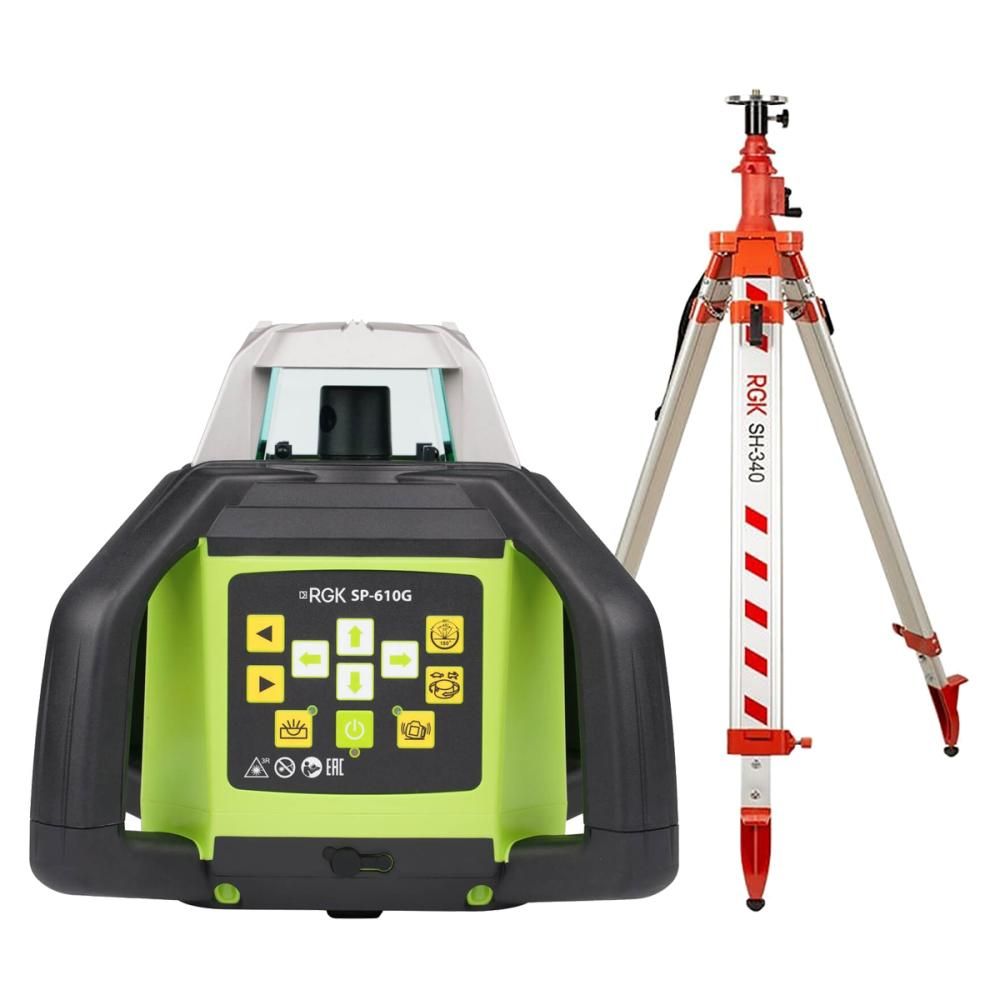 Комплект ротационный нивелир RGK SP-610G + элевационный штатив RGK SH-340 - фото 1