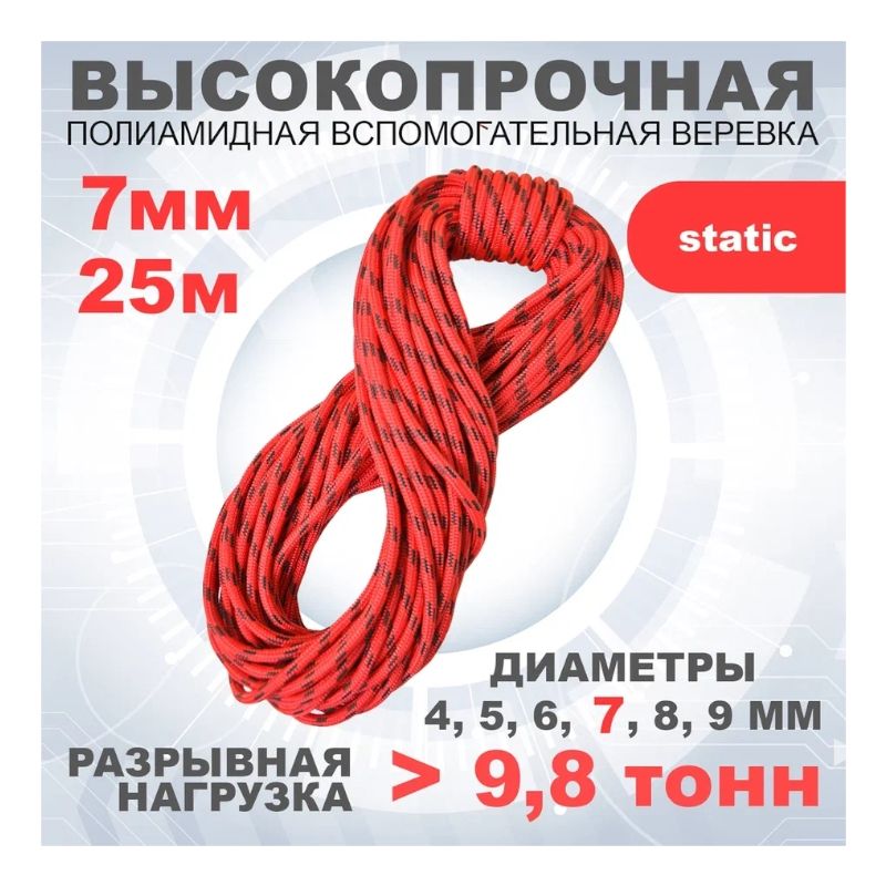 Шнур вспомогательный АзотХимФортис, ПА, диметр 7 мм, 24пр, кН 12,3, катушка 25 м, арт. 462579-25 - фото 2