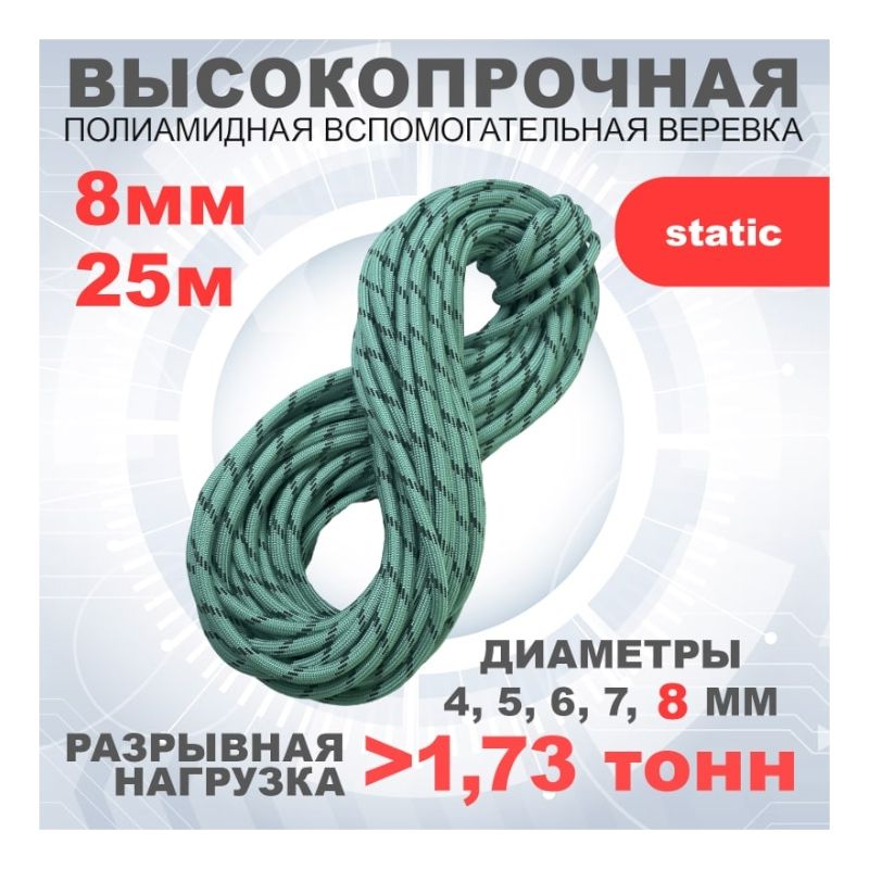 Шнур вспомогательный АзотХимФортис, ПА, диметр 8 мм, 24 пряд, кН 17,3, катушка 25 м, арт. 462589-25 - фото 2