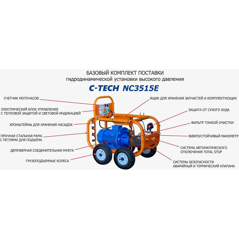 Гидроструйный аппарат высокого давления C-TECH (350 бар, до 900 л/ч, 11 кВт) профессиональная мойка АВД фото 3