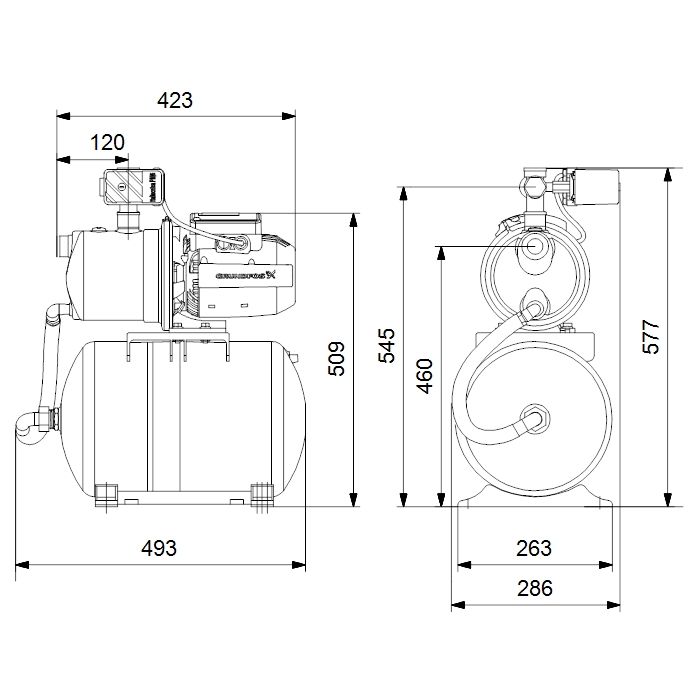 Насос Grundfos JP 5-48 PT-H (габаритная схема)