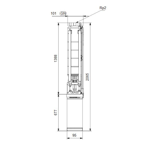 Погружной скважинный электронасос Грундфос SP 9-23 3x400В (d 101 мм) - габаритный чертеж