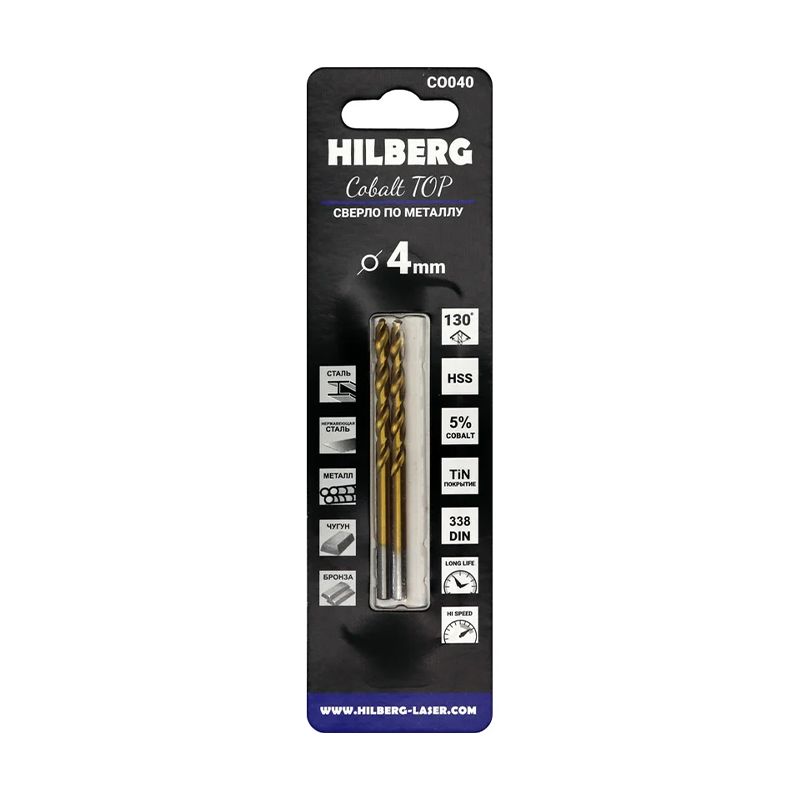 Сверло по металлу 4.0x75(43)мм (2шт) Hilberg Cobalt 5% TOP, CO040 фото 2