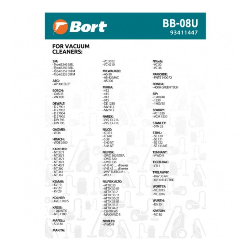 Мешки для пылесосов BORT BOSCH, DEWALT, NILFISK BB-08U 36 л