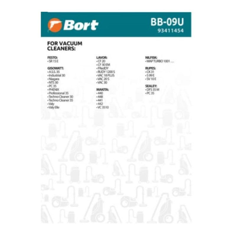 Мешки для пылесосов BORT GISOWATT, LAVOR, MAKITA BB-09U модели