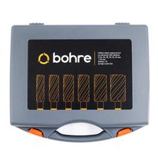 Набор сверл HSS Bohre 24,26,28,30,32,34 мм х50, Weldon 19, штифт 6,34х103 в кейсе