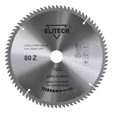 Диск пильный Elitech 250х30 мм 80 зубьев алюминий 1820.116800 - фото 1