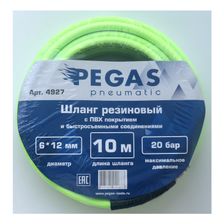 Шланг Pegas резиновый с ПВХ покрытием быстр, соед, и защитой от перегибов на концах 6*12 mm 10m - фото 2