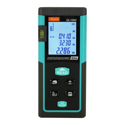 Дальномер лазерный, 0.05-60м, LCD дисплей, встроенный уровень, чехол, Sturm! - фото 1