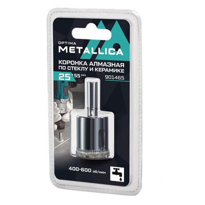 Коронка алмазная METALLICA Optima 25x55 мм, #80, по стеклу, плитке, 1 шт, в блистере - фото 1