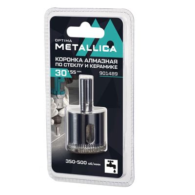 Коронка алмазная METALLICA Optima 30x55 мм, #80, по стеклу, плитке, 1 шт, в блистере - фото 1