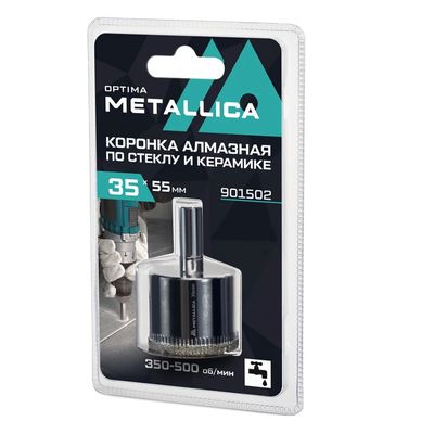 Коронка алмазная METALLICA Optima 35x55 мм, #80, по стеклу, плитке, 1 шт, в блистере - фото 1