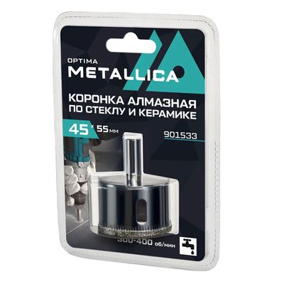Коронка алмазная METALLICA Optima 45x55 мм, #80, по стеклу, плитке, 1 шт, в блистере - фото 1