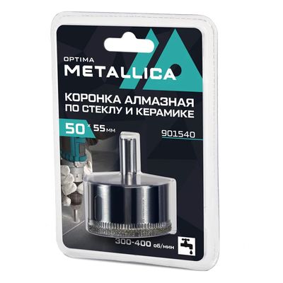Коронка алмазная METALLICA Optima 50x55 мм, #80, по стеклу, плитке, 1 шт, в блистере - фото 1