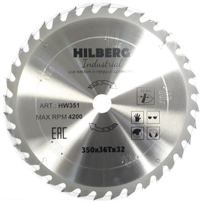 Диск пильный по дереву Hilberg Industrial 350x32x36T