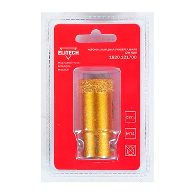 Алмазная коронка для УШМ Elitech 27 мм х М14