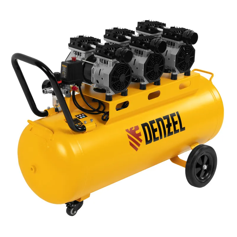 Компрессор безмасляный малошумный Denzel DLS 1800/100,1800 Вт, 3x600, 100 л, 345 л/мин - фото 1