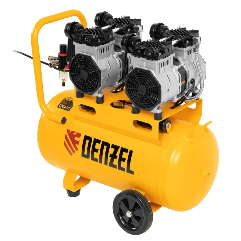 Компрессор безмасляный малошумный Denzel DLS 2200/50, 2200 Вт, 2x1100, 50 л, 380 л/мин - фото 2