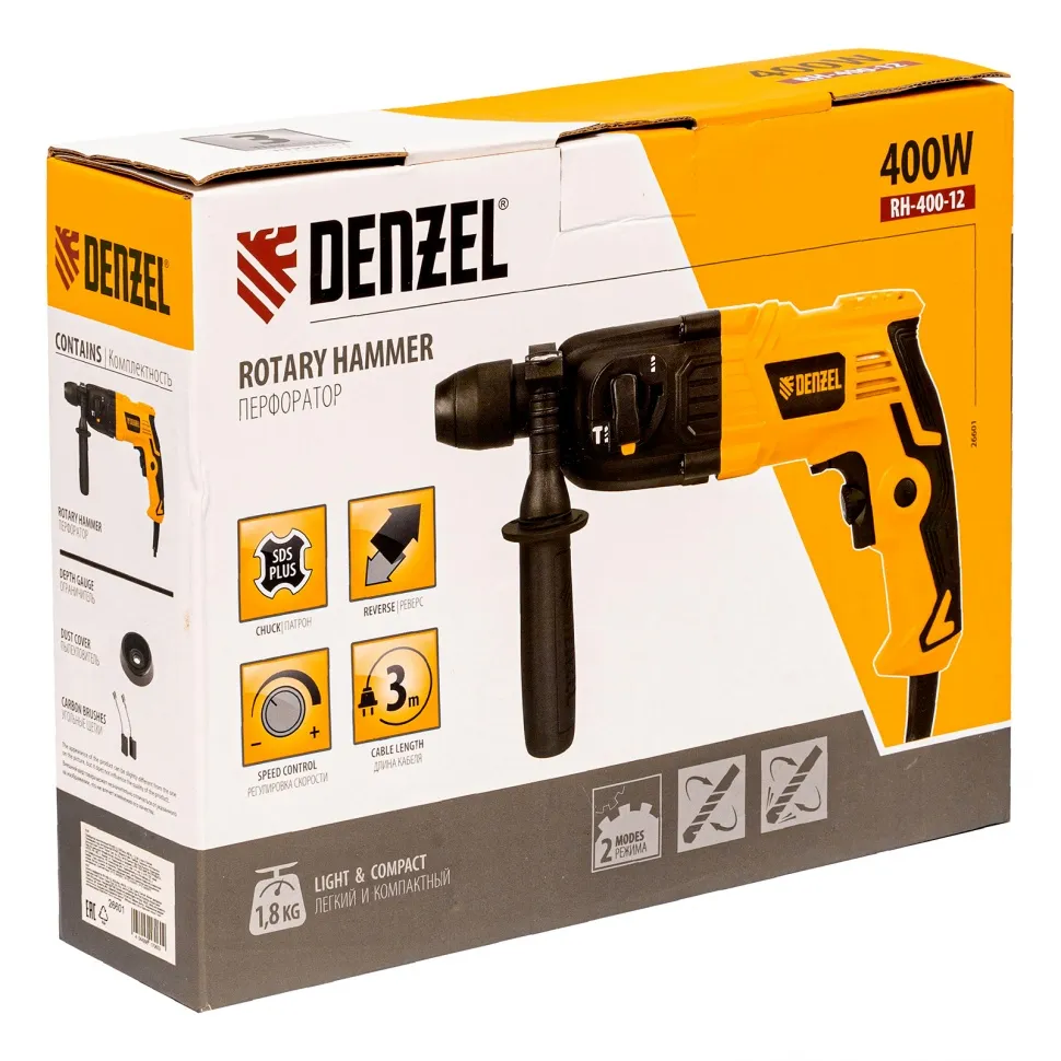Перфоратор электрический Denzel RH-400-12, SDS-plus, 400 Вт, 1.2 Дж, 2 режима - фото 14
