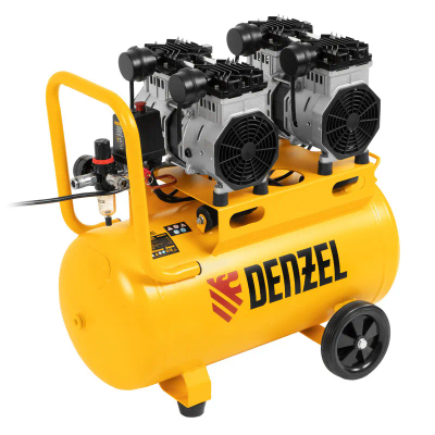 Компрессор безмасляный малошумный Denzel DLS 2200/50, 2200 Вт, 2x1100, 50 л, 380 л/мин - фото 1
